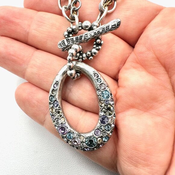 Patricia Locke Multicolor Swarovski Crystal Silver Tone Pendant Necklace 20 Inch - Picture 3 of 4
